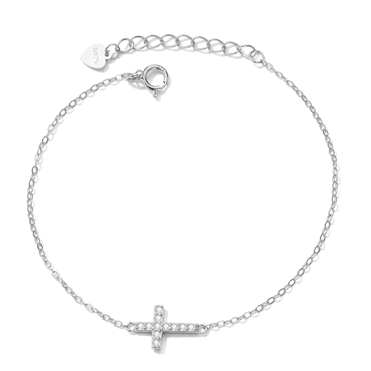 Genuine 925 Sterling Silver Adjustable Cross Bracelet 6.10+0.98 inch 14K Gold Plated Chain Link Luxury Jewelry Women Gift