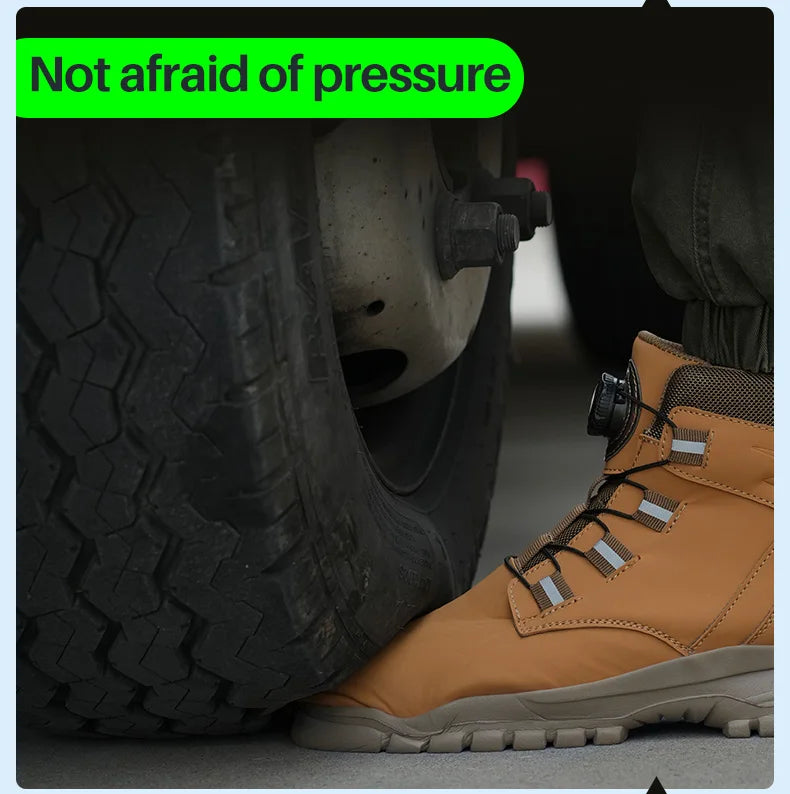 High Top Work Shoes Men Rotary Button Slip Resistant Safety Shoes Water Resistant Work Sneakers Anti-Puncture Anti-smash Shoes