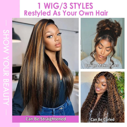 Highlight Ombre Lace Front Wig Human Hair Body Wave Pre Plucked 1B/30 Lace Front Human Hair Wig 200 Density 30 Inch For Women