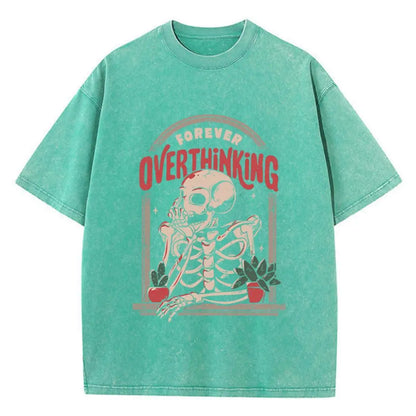 Casual Women'S Cotton Washed T-Shirts Skeleton Man On The Balcony Printing Tops Oversize O-Neck Soft Short Sleeve Female Clothes