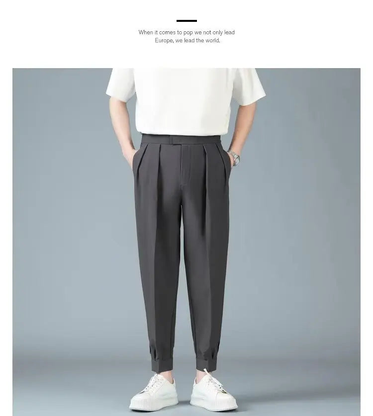 Pleats Men's Casual Harem Pants Japanese Style Fashion Loose Pants Harajuku Male Feet Solid Color Youth Trousers Streetwear