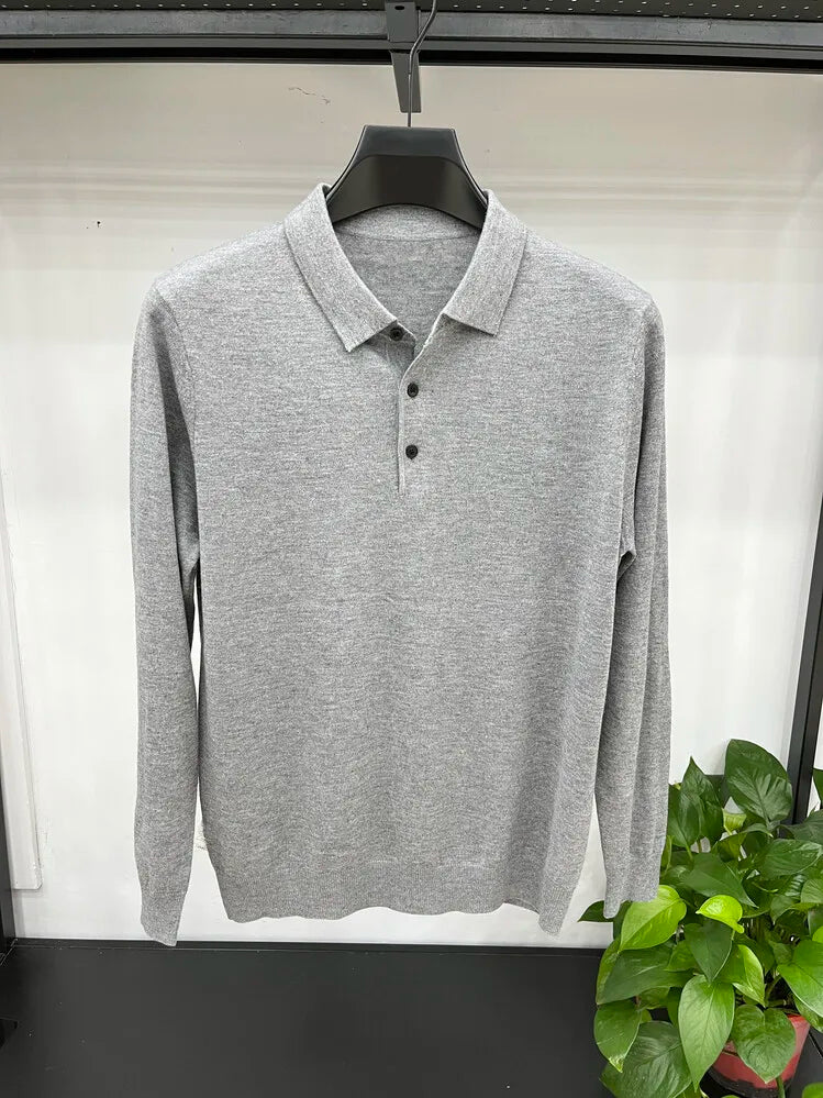 Men's Long Sleeve Fashion Casual Polo, Shirt Collar Pullover Sweater. Business Sweater T-shirt Golf Spring & Autumn Wool