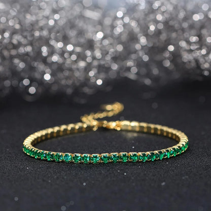 Fashion 3mm Bezel Setting Colorful 4A Cubic Zirconia Tennis 925 Sterling Silver Adjustable Bracelet for Women SB192