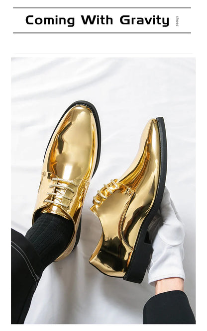 Luxury Silver Dress Shoes Man Patent Leather Shoes Large Size 50 Wedding Shoes Men Pointed toe Party Shoes Designer Formal Shoes