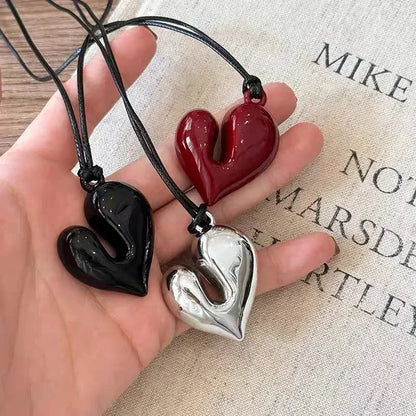 Heart Pendant Necklace for Women Men 85CM Adjustable Pull-out Sweater Chain Fashion Jewelry Accessory Gift