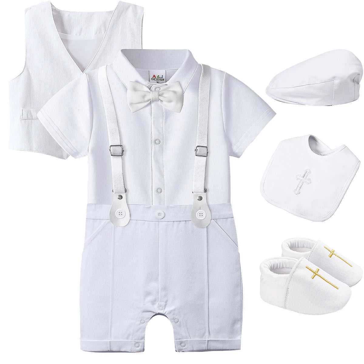 Baby Boys Baptism Outfit Infant Wedding Gentleman Set Christening Formal Birthday Party Suit Suspender Bow Tie Romper