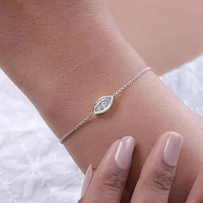 1/2Carat Bezel Set Solitaire Moissanite Diamond Bracelet for Women 925 Silver Marquise/Pear/Oval/Radiant Cut Diamond Hand Chain