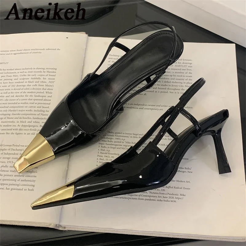 Street Style Sexy Pointed Toe Slingbacks Pumps Women Stripper Sandals High Heels Female Banquet Shoes Brown Kitten Heels