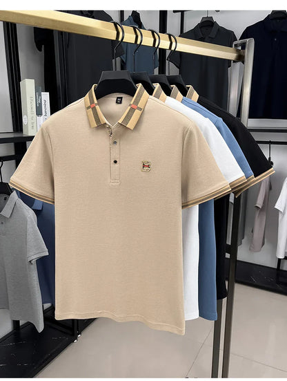 Bestselling brand summer new 100% pure cotton comfortable polo shirt fashionable men's classic letter badge casual short sleeve