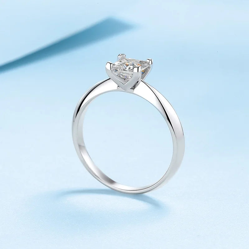 Certified Pricess Cut Moissanite Engagement Ring 1CT 2CT Colorless VVS Diamond Bridal Proposal Rings Sterling Silver Weddig Band