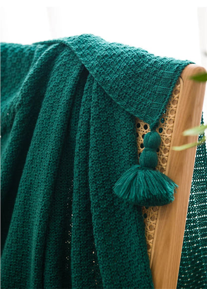Nordic Blankets for Bed Sofa Couch Chunky Knit Bedspread Knitted Throw Blanket with Tassel Plain Color Waffle Embossed Blanket