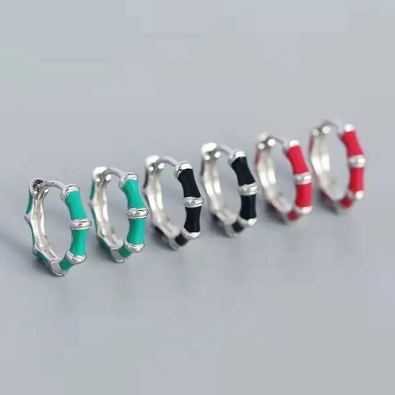 925 Sterling Silver Earring Colorful Dripping Oil Material Ear Ring Ear Buckle Rhombus Shape Trend Wild Girl Women Boy Ear Jewel