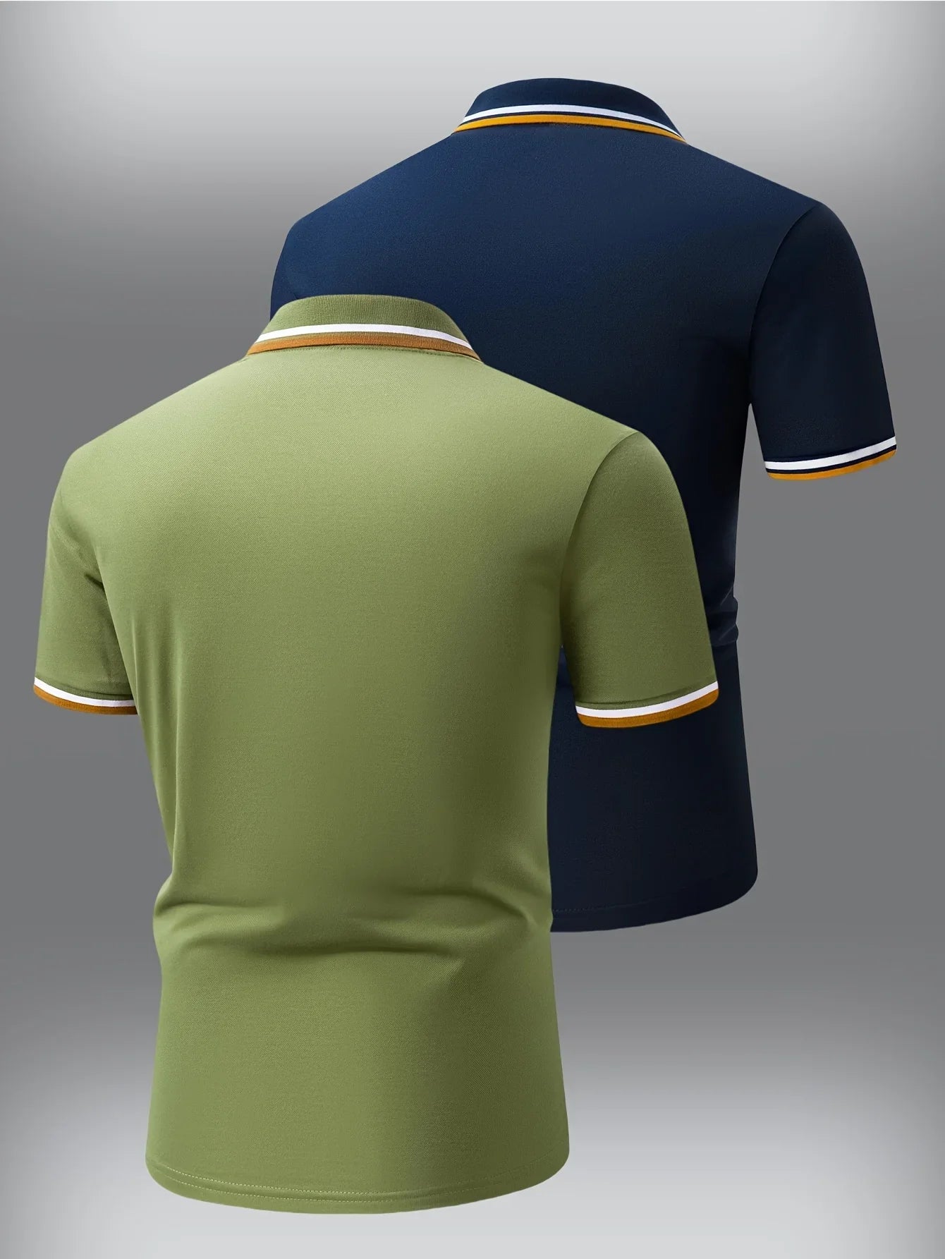 2pcs Men's Short-Sleeve Shirts with Contrast Collars - Lightweight Polyester, Pastel Blue & Pink, Turn- Collar, Button Closure,