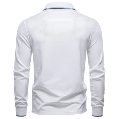 Men's Henley Neck Polo Shirt Cotton Solid Color Long Sleeve Autumn Winter Premium Luxury Mens Top
