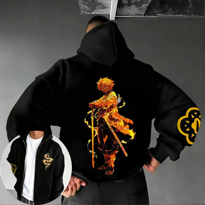 Zipper Hoodie Men's and Women's Autumn/Winter  Agatsuma Zenitsu Printed Casual Sports Sports Sweater Top