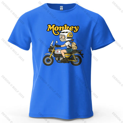 Men's Monkey Motorcycle Graphic Short Sleeve T-Shirt 100% Cotton Cartoon Printed Tops Tee for Women Summer Casual Sportswear