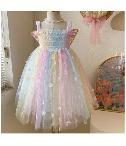 Korean Style New Summer Baby Girl Princess Dress Square Collar Mesh Sleeveless Dresses Children Clothing E23076