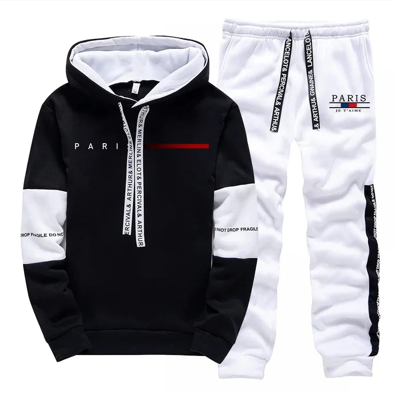 Autumn Winter Mens Tracksuit Print Casual Sweatshirts Sportswear Outdoors Sports Jogging Mens Clothing Single Piece Hoodie Pants
