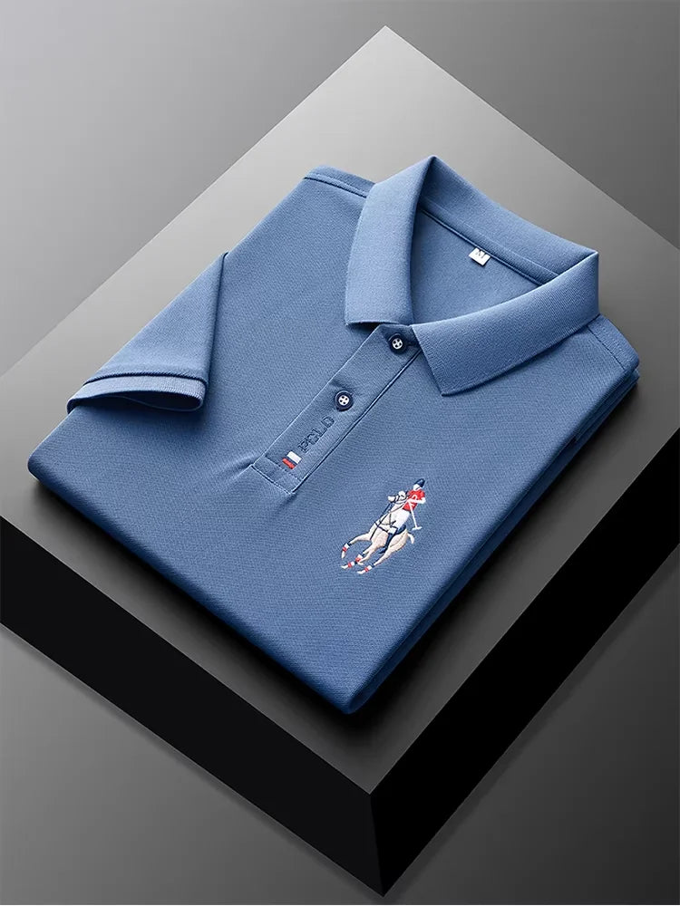 High end brand men's exquisite printed polo shirt short sleeve 2024 summer new cool and comfortable silk casual lapel T-shirt