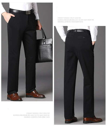 Men's 100% Cotton Summer Thin Autumn Thick Suit Pants Straight Loose Trousers Business Solid Khaki Casual Brand Clothes GOZBKF