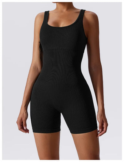 Women's Yoga Rompers One Piece Tummy Control Seamless Ribbed Jumpsuit Padded Sports Bra Workout Romper Fashion Fitness Sportwear