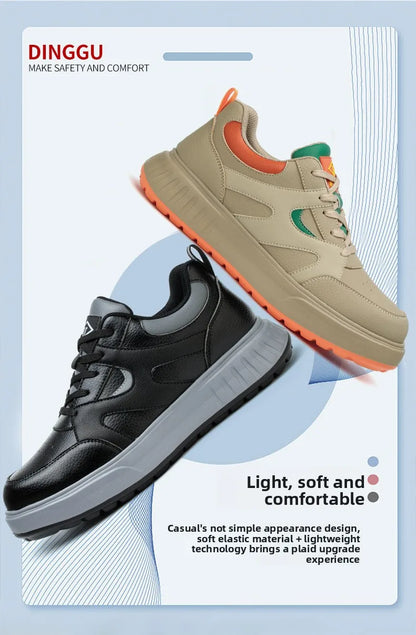 Men's Lightweight Casual Labor Protection Shoes Steel Toe Caps Anti Smashing Anti Piercing Wear-Resistant Work Footwear