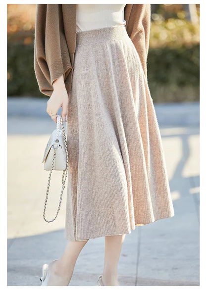Autumn And Winter High Waist 100% Pure Wool Skirt Female Slim Long Knitted Wool Skirt Loose Wearing A-Line Skirt