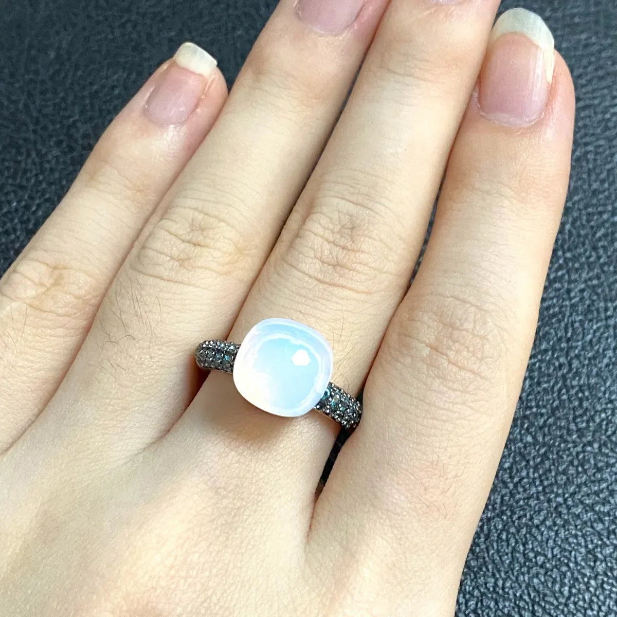 10.6mm Elegant Blue Topaz Zircon Ring Dual Tone Black Gun & Rose Gold 30 Colors Candy Crystal Jewelry Gift for Women