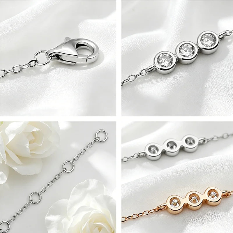 3mm Bubbles Adjustable Real All Moissanite Bracelets for Women Men Classic Lab Diamond Chain S925 Sterling Silver Jewelry