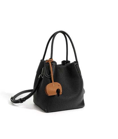 Head Layer Cowhide Vegetable Basket Bag Genuine Leather Cell Phone Crossbody Bag Commuter Shoulder Bucket Bag
