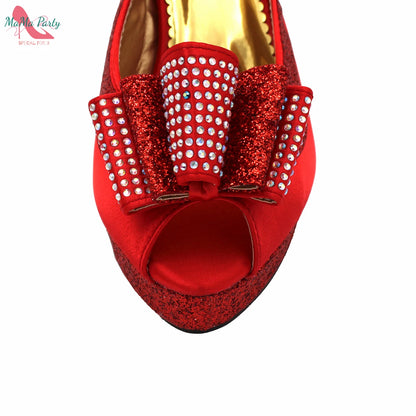 Fashion Pretty Peep Toe African Women Shoes Matching Bag Set in Silver Color Elegant Style Platform Sandals for Party