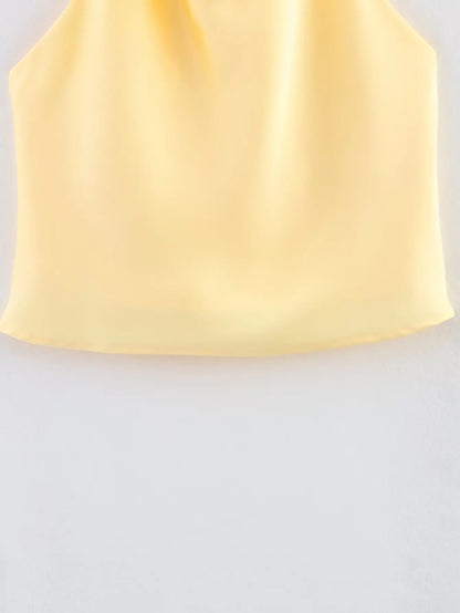Elegant Women's Satin Backless Halter Vest Summer Solid Sleeveless Sexy High Street Waistcoat Female Slim Camisole Tops