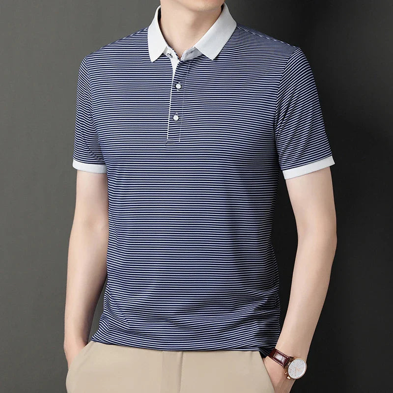 2024 Men's New Striped Cotton Business Casual Short Sleeved POLO Shirt Fashion Short Sleeved Comfortable and Breathable Top