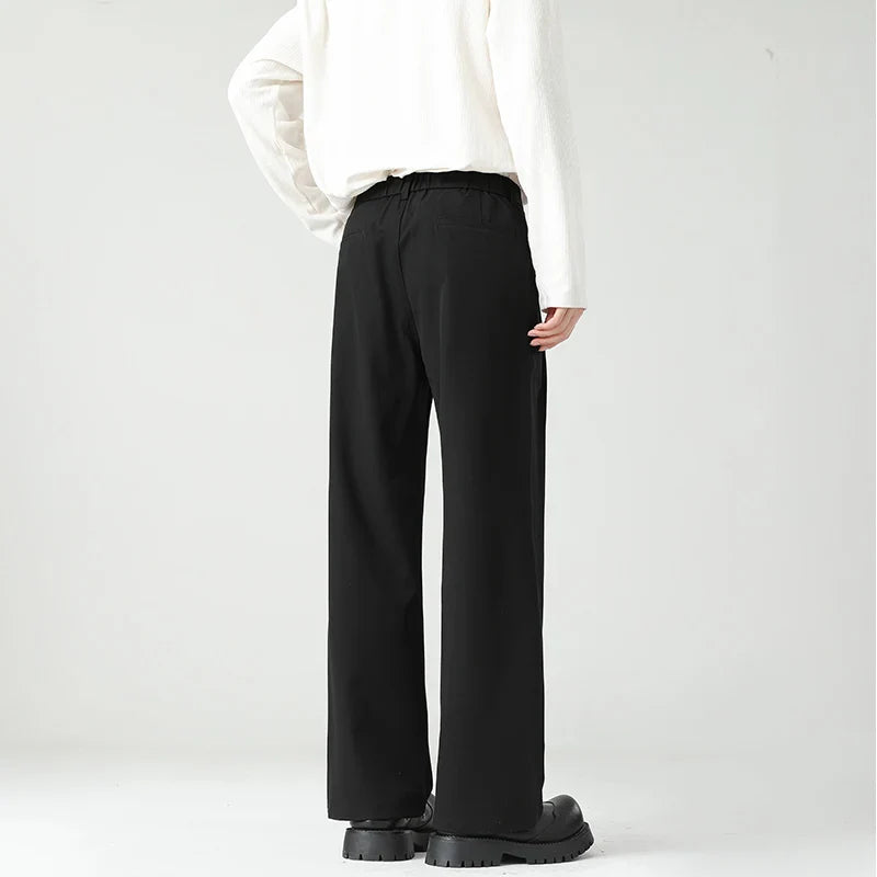 Men's Spring Essential Suit Pants Elastic Waist Loose Straight Black Gray Casual Business Work Slacks Fashion Trendy Daily Wear