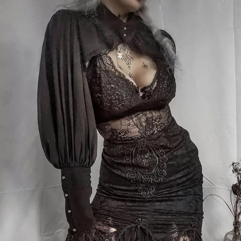 Sleeve Smock High Street Sexy Black Winter Long Sleeve Crop Top Aesthetic Fairy  Blusas Mujer De Moda 2022