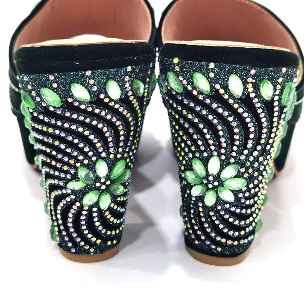 Women's Shoes High Heels Sexy Ladies Party Wedding Pattern Embroidery Mules Shoes and Bags Set for Italian