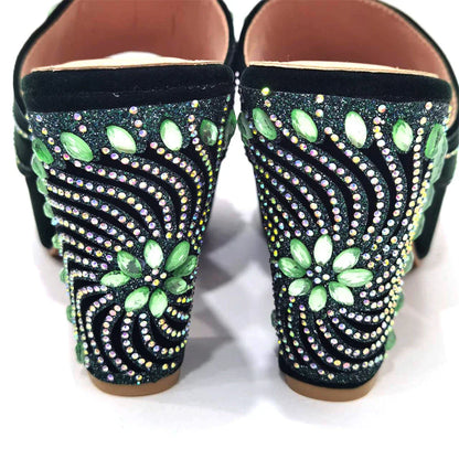Women's Shoes High Heels Sexy Ladies Party Wedding Pattern Embroidery Mules Shoes and Bags Set for Italian