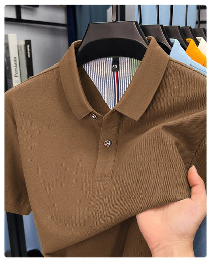 100% pure cotton high-end short sleeve polo shirt men's summer fashion new breathable Korean business casual golf brand T-shirt