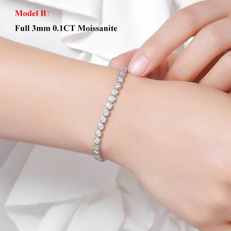 Full Asscher Cut 3x3mm 0.15CT Bezel Type Moissanite Tennis Bracelet for Women Men Party 925 Silver GRA Certified Bracelets