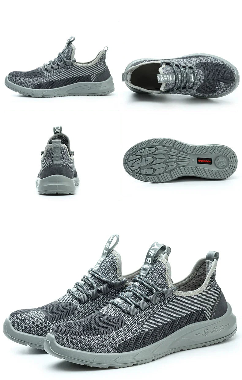 Breathable Work Sneakers Men Safety Shoes Construction Steel Toe Work Shoes Safety Boots Men's Puncture Proof Summer Work Shoes
