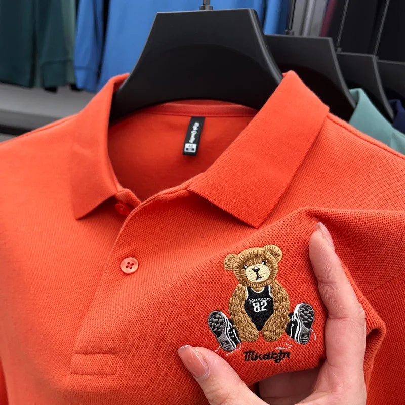 100% Cotton Luxury Quality Men's Polo Shirt Autumn Bear Exquisite Embroidery Long Sleeve T-shirt Trend Fashion Golf Menswear Top