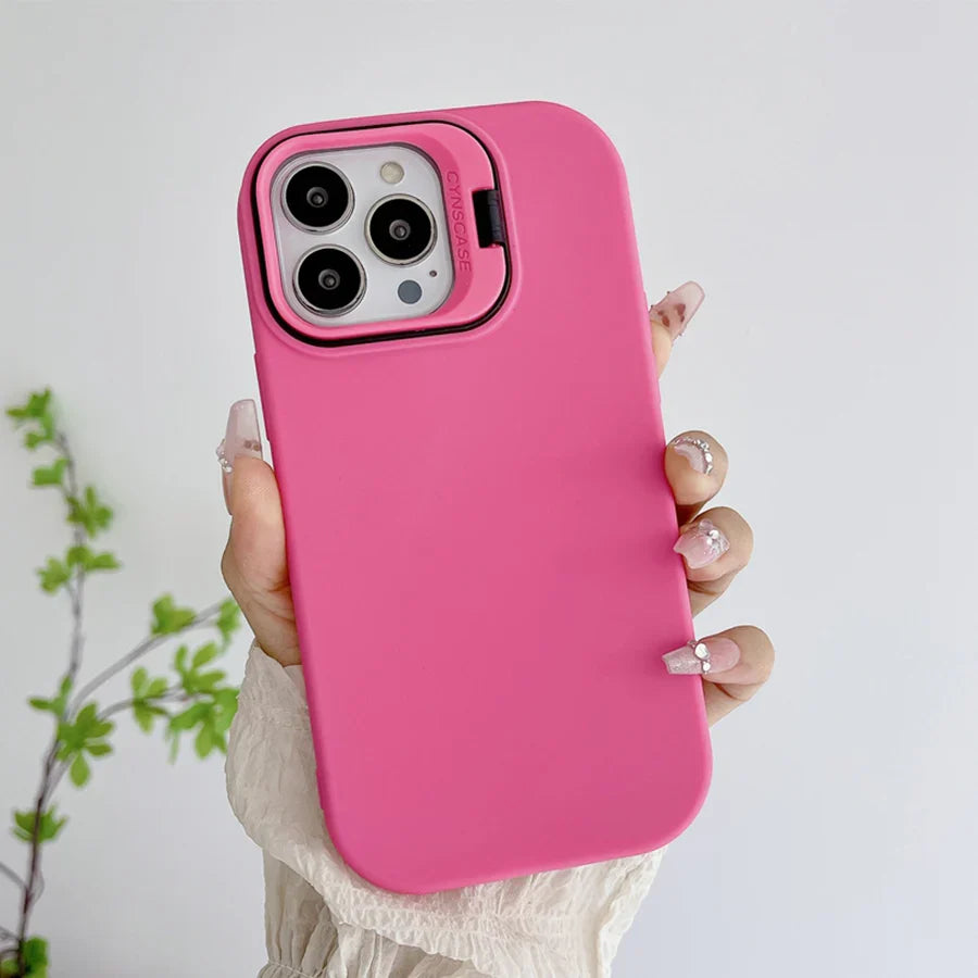 Kickstand Phone Case for iPhone 15 Pro Max 16 Pro Solid Color Matte TPU Funda Lens Protector Cover for iPhone 16 15 14 13 12 11