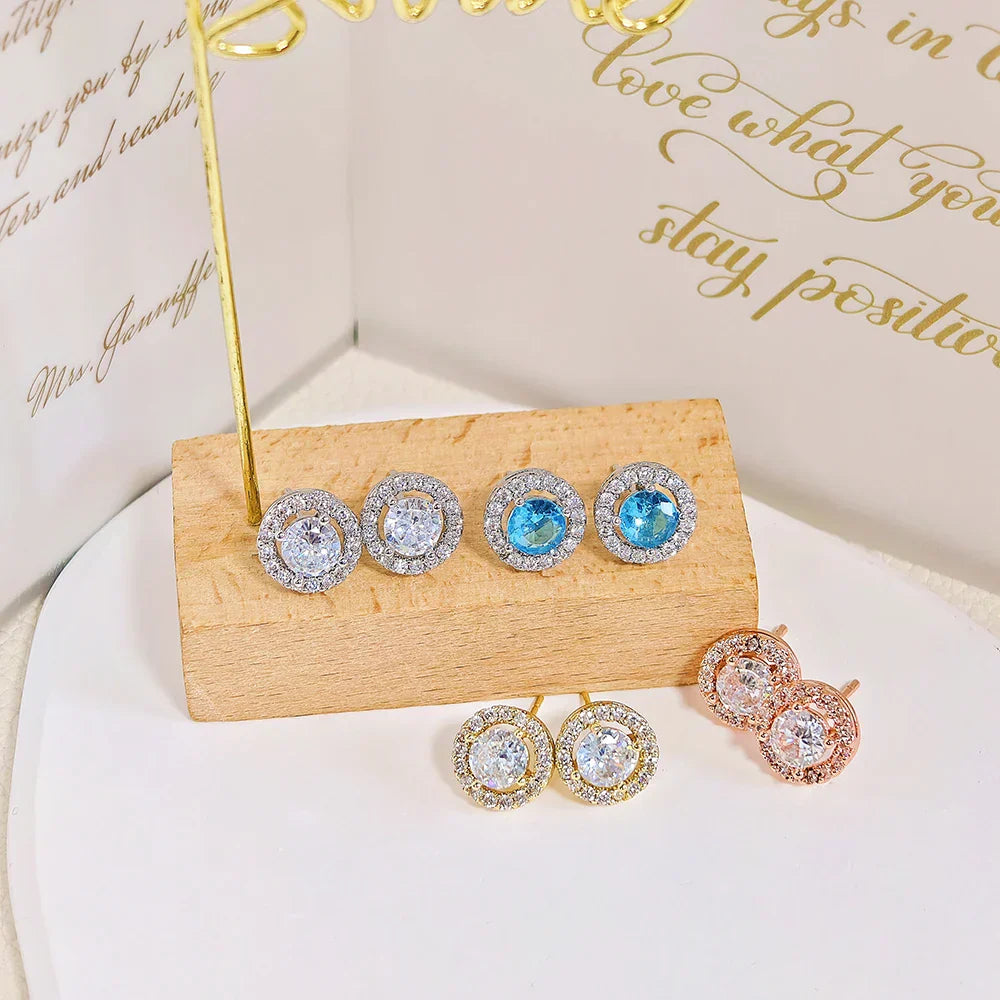Silver Color Korean Zircon Circle Stud Earrings Brincos for Women Boucle D'oreille Femme Bijoux Gift Jewelry E232