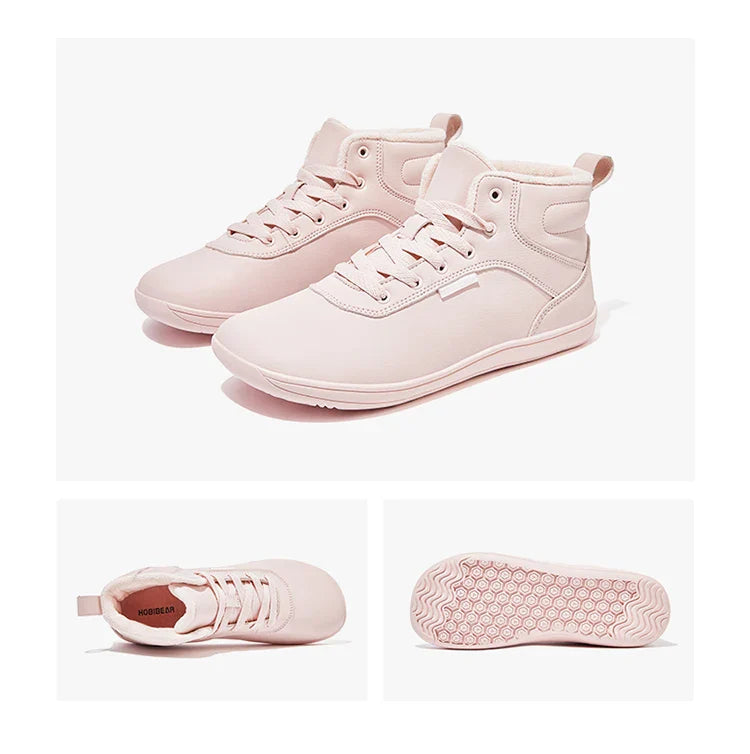 Unisex Winter Barefoot Shoes Womens Men Wide Toe Box Faux Fur Lined Ankle Sneakers Artificial Leather Lace Up Shoes