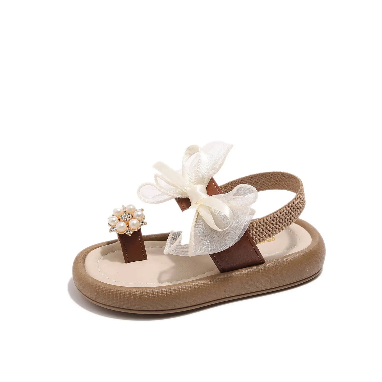 Brand Designer Ribbons Sandals for Girls Beaded Flip Flop Evening Party Dress Shoes Tulle Bow-tie Child Shoes Girl Sandal I06034