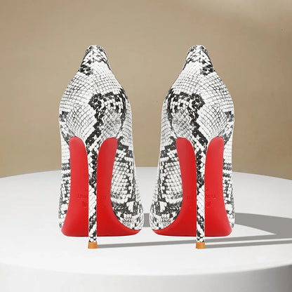 Summer fashion new snake patterned high heels for women slim heels, sexy, shallow mouth, niche temperament, pointed single shoes