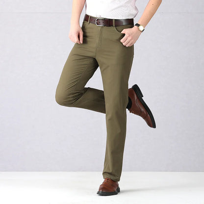 Dayton Olive Stretch Chinos:Mens Suit Pants Cotton Casual Stretch Male Trousers Long Straight High Quality Dress Pants 40 42 44