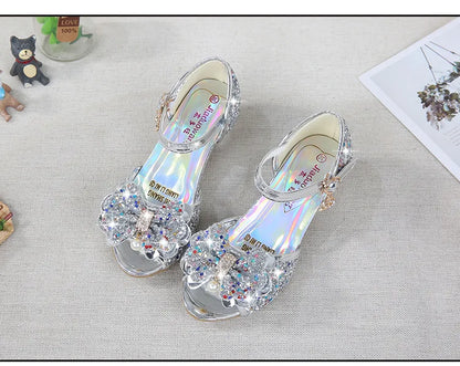 Girls High Heels For Kids Princess Leather Sandals Children Halloween Cosplay Party Wedding Dancing Shoes Fashion Crystal Shoes