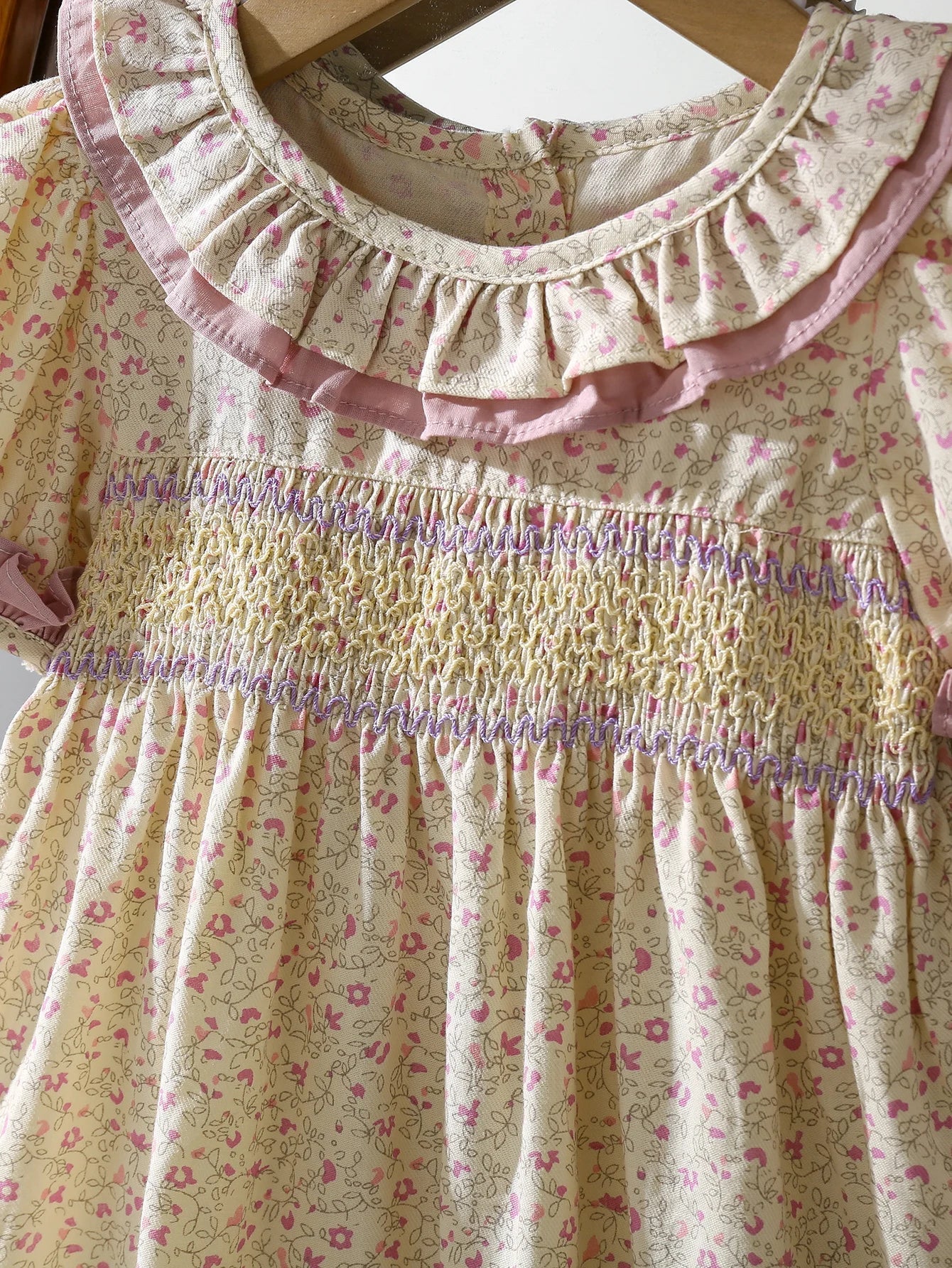 1-6Yrs Casual Summer Kids Girls Dress Floral Kids Clothes Ruffled Collar Purple Baby Girl Princess Dress New Flower Girl Dresses