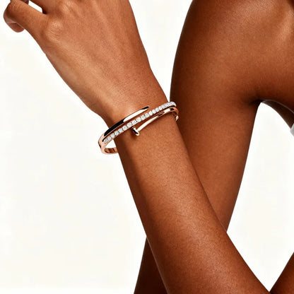Daisini Nail Shape Bracelet Embellished with Premium Grade Crystal From Swarovski for Women 18k Gold Plated Couple Holiday Gift